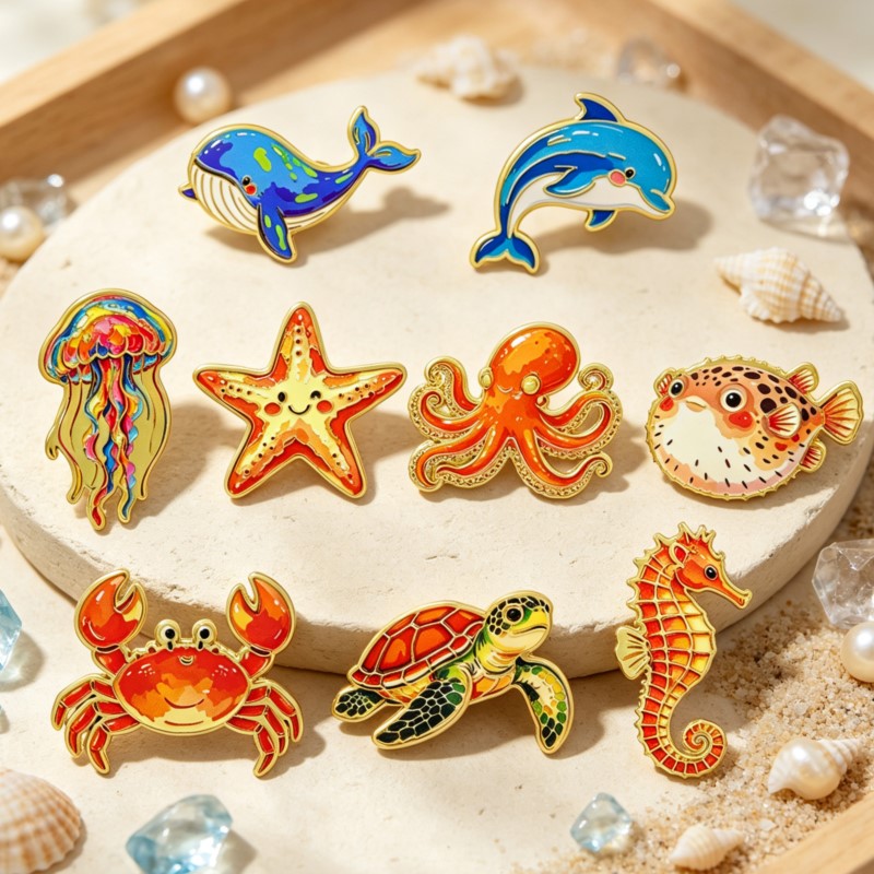 Enamel Pin Set - 화려한 바다 동물 에나멜 핀 귀여운